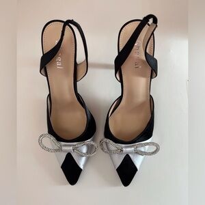 Black and Silver Heels with bow, NWOT